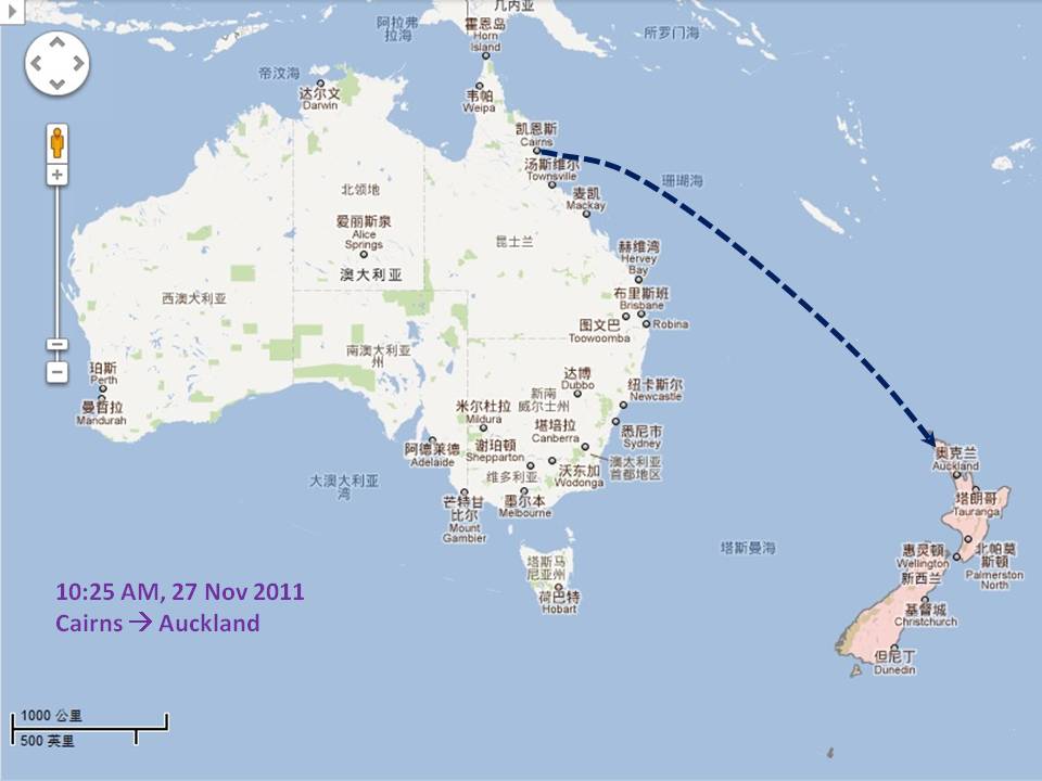 25am, 27-nov-2011由澳洲凯恩斯直接飞往新西兰奥克兰.图片