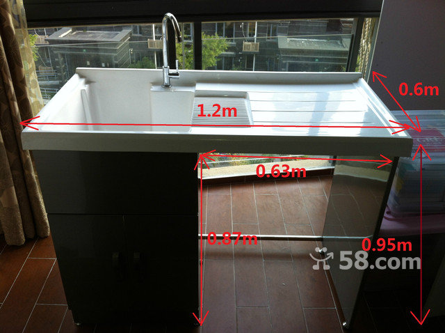 转让:全新不锈钢洗衣机柜,1.2米,左盆,带搓板 家
